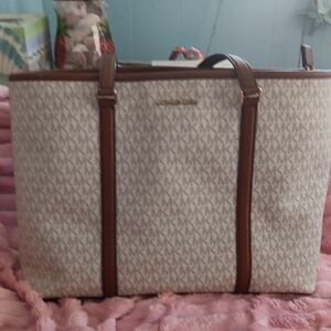 Michael Kors Beige and Brown Signature Large Tote